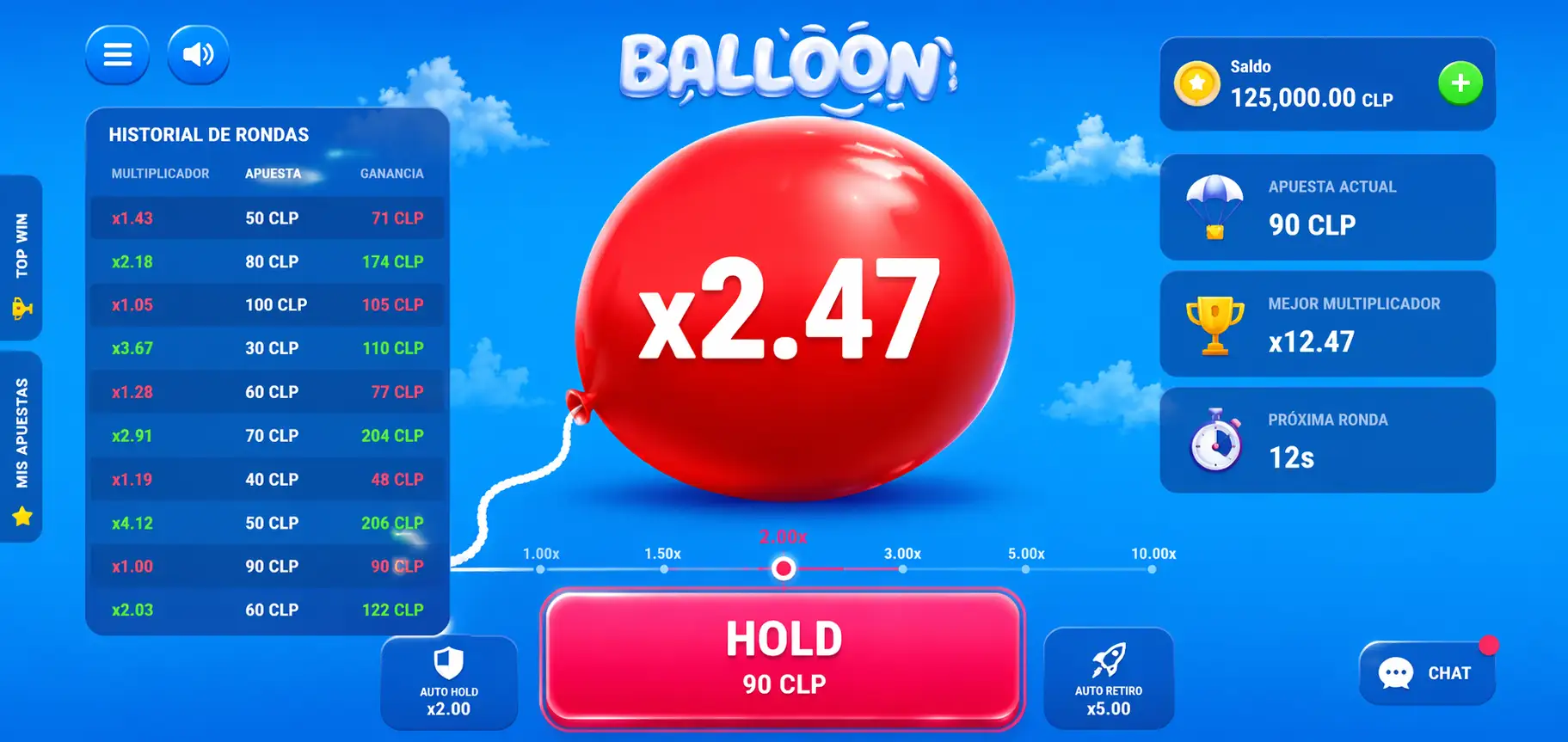 Interfaz del juego Balloon 1win — cómo funciona el juego del globo casino