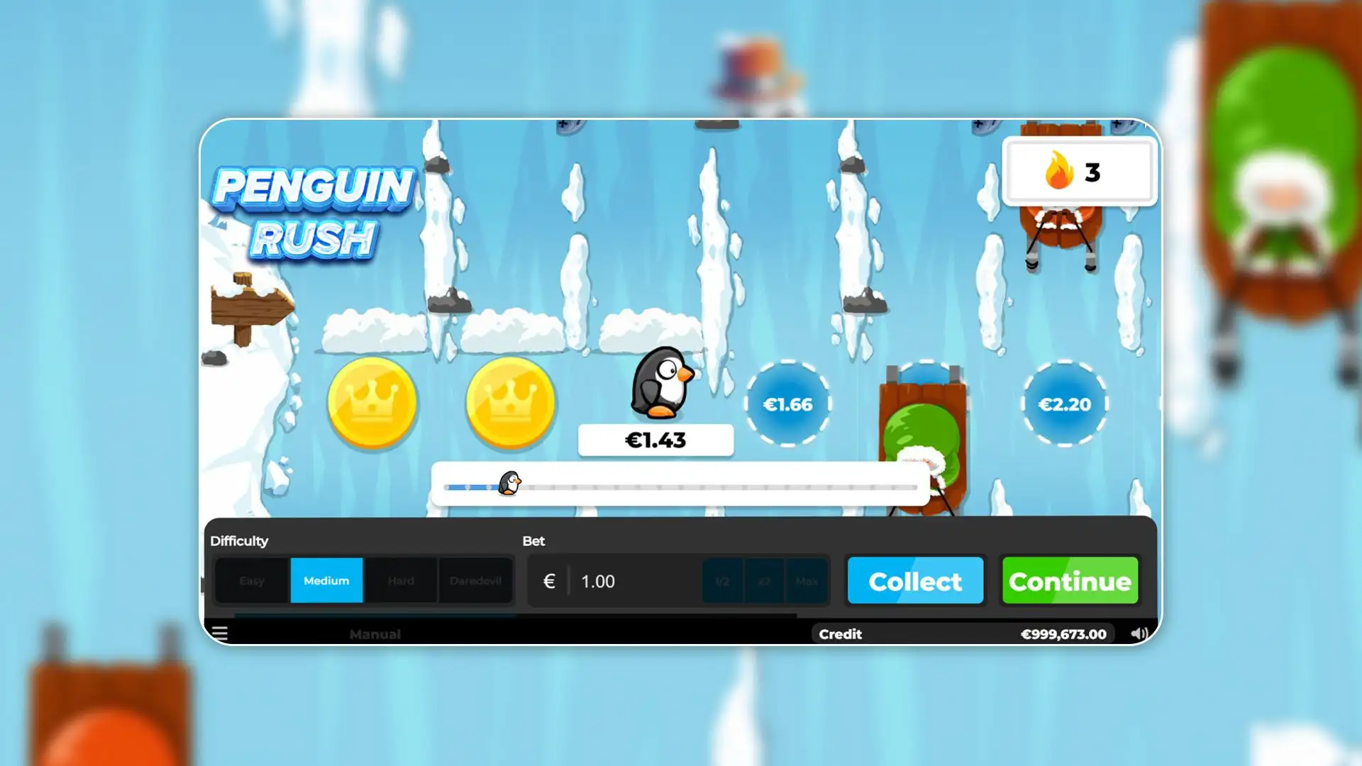 Multiplicador gigante sobre un lago congelado en Penguin Rush